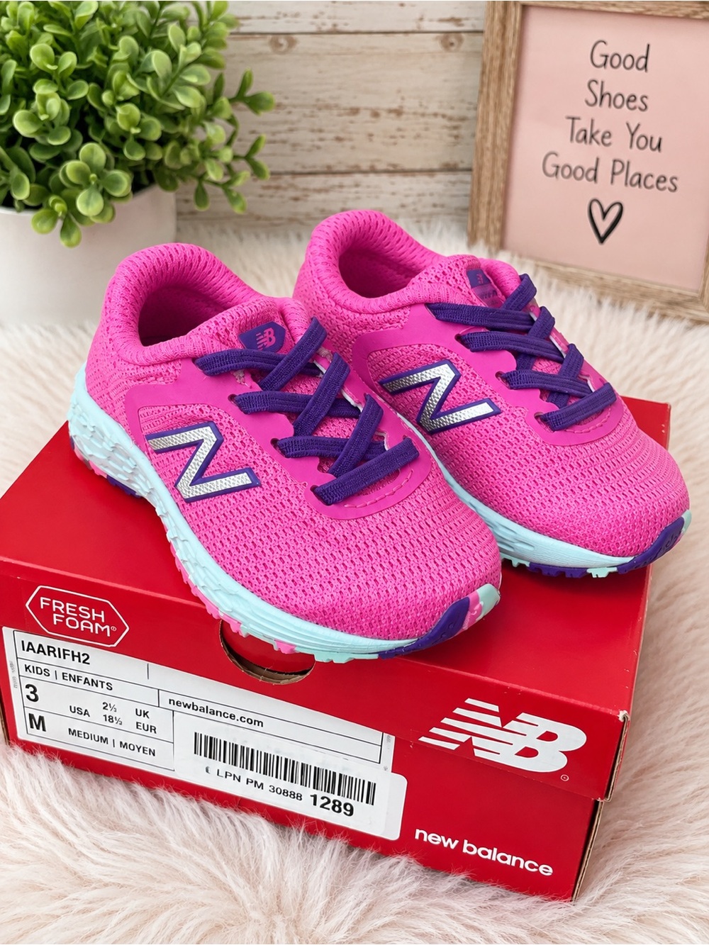New Balance Fresh Foam Kids’ Sneakers – Hot Pink/Purple/Mint – INFANT 3